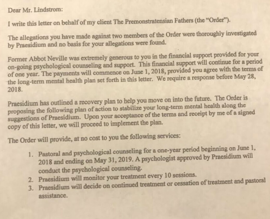 Among the correspondence between the Norbertines and Nate Lindstrom.